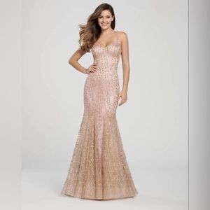 MON CHERI ELLIE WILDE size 2 S EW119068 ROSE GOLD pink glitter Prom pageant Gown